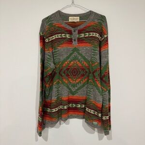 Denim Supply Ralph Lauren Navajo Aztec Henley Knit Sweater Large Southwestern